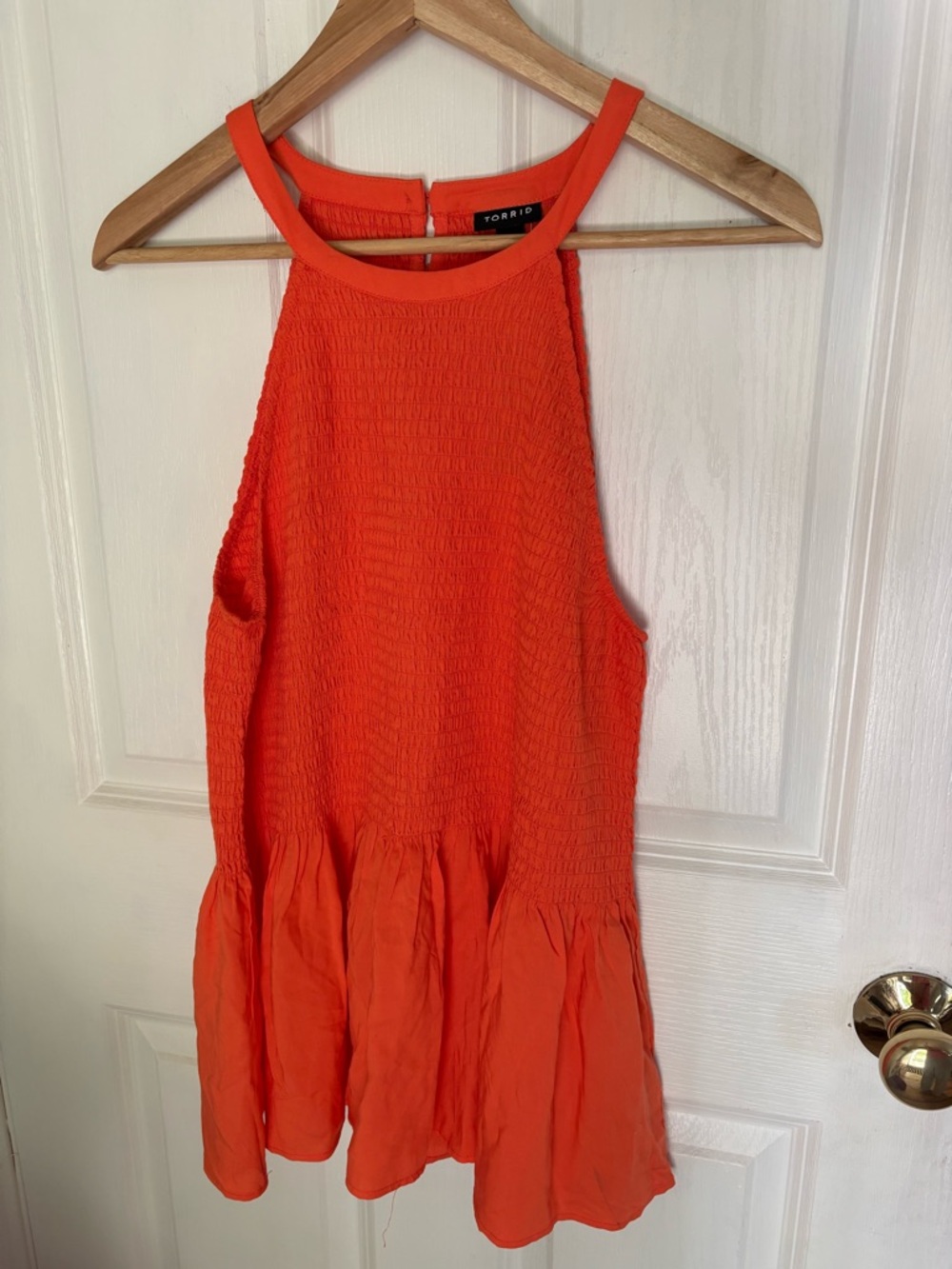 torrid Bright Orange Smocked Halter Peplum Tank